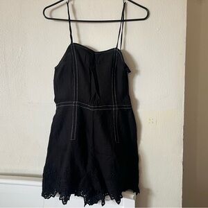 Black Eyelet Hem Cami Romper with Contrast Stitching
